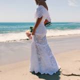 Hollow Out White Lace Off Shoulder Wedding Dress