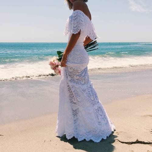 Hollow Out White Lace Off Shoulder Wedding Dress