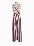 Striped Sleeveless Plunge Wide Leg Jumpsuit