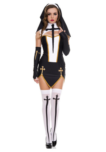 Sexy Nun Missionary Costume Halloween Adult Cosplay Dress