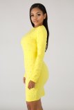 Yellow Beaded Slinky Mini Dress