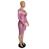 Sequined Deep V Irregular Slinky Party Dress