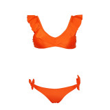 Orange Women Ruffle Trim Side Tie  Sexy strapped  Bikini Swimsuit