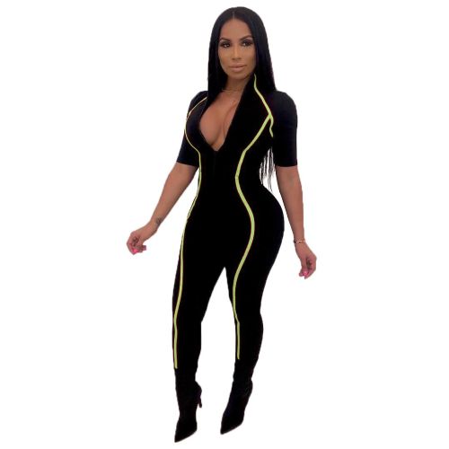 Contrast Neon Stripe Black Slim Fit Jumpsuit