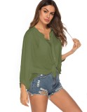 Army green Button up Batwing Sleeve Blouse Beach cover up