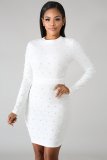 White Beaded Slinky Mini Dress