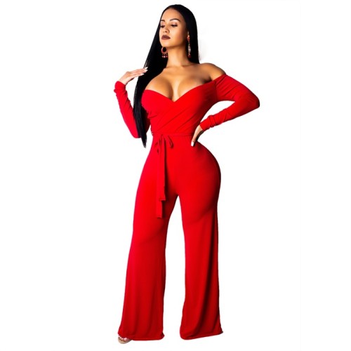 Hot Sexy Red Ruched Detail Off Shoulder Jumpsuit