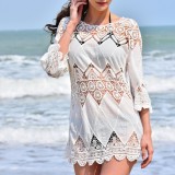 2016 Best Summer Boho Sexy Lace Hollow Knit Cover up  Beach Dresses