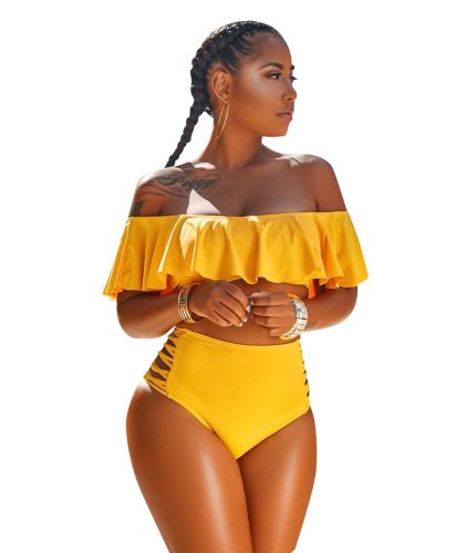 Flounce Half Sleeve Top Cut Out Bottoms Swimsuit