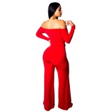 Hot Sexy Red Ruched Detail Off Shoulder Jumpsuit