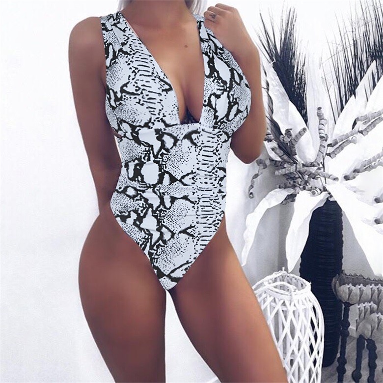 Snakeskin Plunge Ruched One Piece Swimwear On Sale For Us 6 65