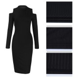 Black Long Sleeve Cut Out Shoulder Bodycon Plus Size Dress