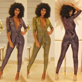 Women's Sexy Shiny Deep V Jumpsuit Romper with Belt