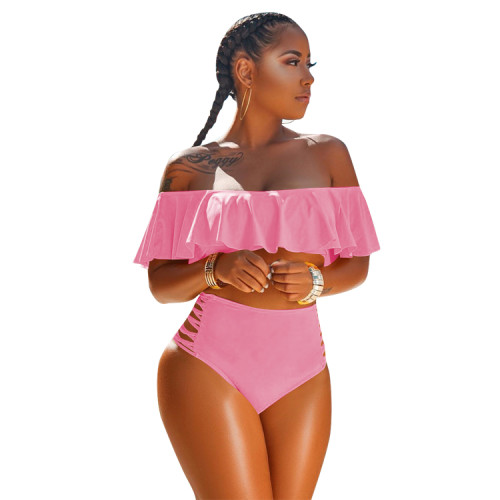 Flounce Half Sleeve Top Cut Out Bottoms Swimsuit