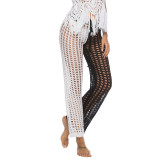 Hollow Out Crochet White Black Split Colored Straight Pants