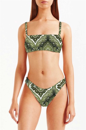 Ethnic Print Bandeau Top High Cut Bikini Set
