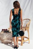 Ruffle Edges Square Neck Wide Straps Textured Floral Dress