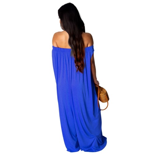 Solid Color Off Shoulder Loose Jumpsuit