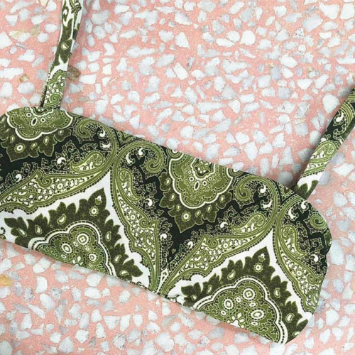 Ethnic Print Bandeau Top High Cut Bikini Set