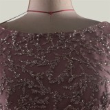 Glitter Bodice V Back A Line Mesh Evening Dress