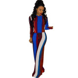Vertical Striped Hooded Top and Wide Leg Pants Set Two Piece Outfits