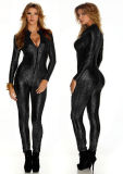 Sexy  V Neck Leather Catsuit  Jumpsuit