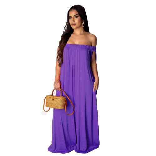 Solid Color Off Shoulder Loose Jumpsuit