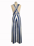 Striped Sleeveless Plunge Wide Leg Jumpsuit