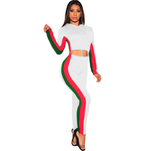 Women's Striped Long Sleeve Two Piece Outfits Hoodie Sweatshirt Pullover and Long Pants