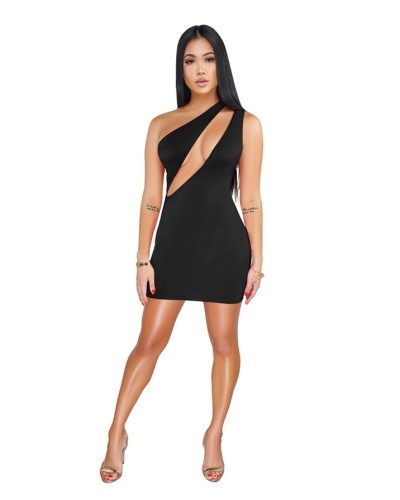 Sexy Cut Out One Shoulder Slope Sleeveless Bodycon Mini Dress