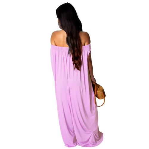 Solid Color Off Shoulder Loose Jumpsuit