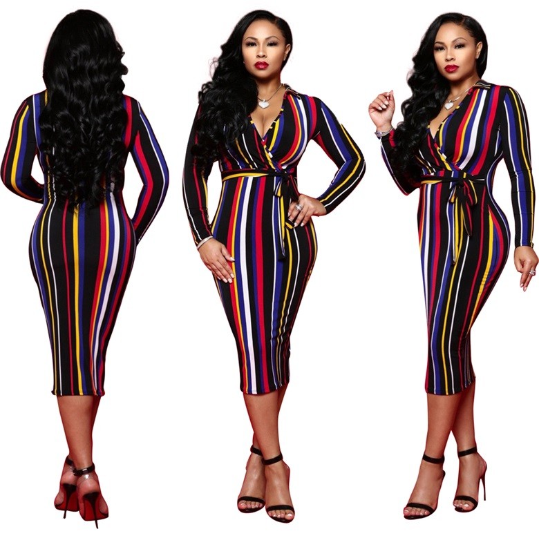 vertical striped midi dress