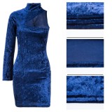 Blue Sexy Velvet Party Dress Plus size Club Dresses