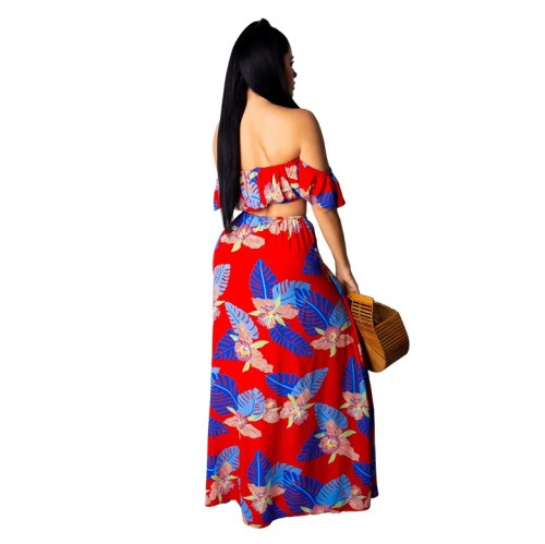 Floral Crop Top and Maxi Overlap Skirt Set