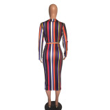 Multicolor  Vertical Striped Wrap Midi Dress