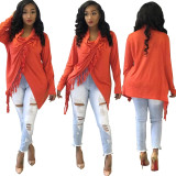 Orange Tassel Decorated Irregular T Shirt