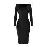 Cutout Scrunch Back Solid Long Sleeve Bodycon Dress