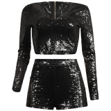 Women's Sequins Crop Top and Shorts Pants Set Sexy Two Piece Set Outfits