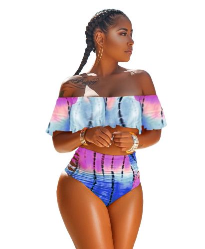 Print Flounce High Waist Cut Out Bikini Set