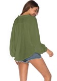 Army green Button up Batwing Sleeve Blouse Beach cover up