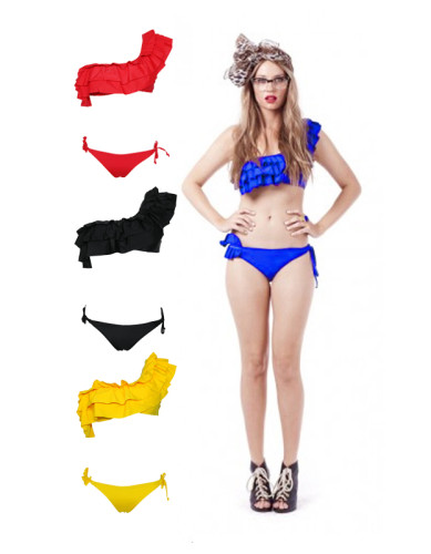 Women Plain Ruffles Flounce Bikini Two Piece Bathing Suits