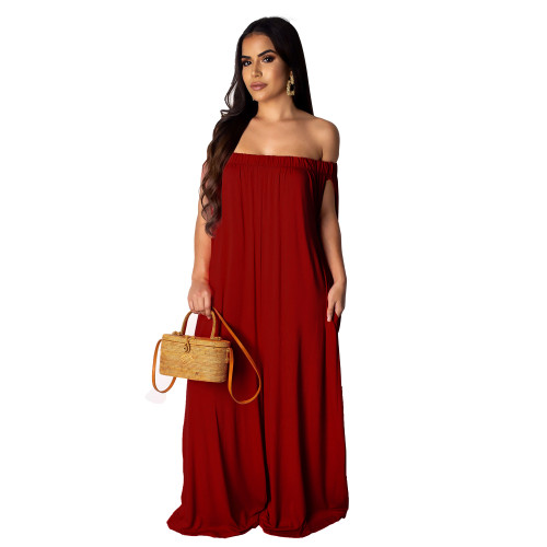 Solid Color Off Shoulder Loose Jumpsuit