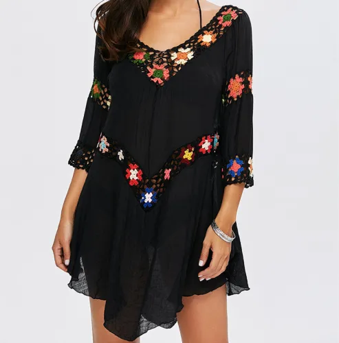 Black women beach dresses bikini cover up  in wholesale