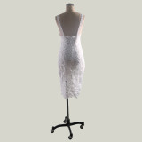 White Lace Strappy Pencil Dress