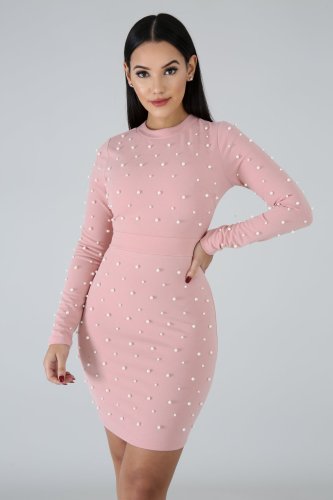 Pink Beaded Slinky Mini Dress