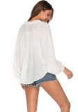 White Button up Batwing Sleeve Blouse Beach cover up