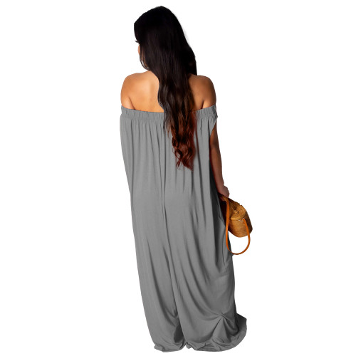 Solid Color Off Shoulder Loose Jumpsuit