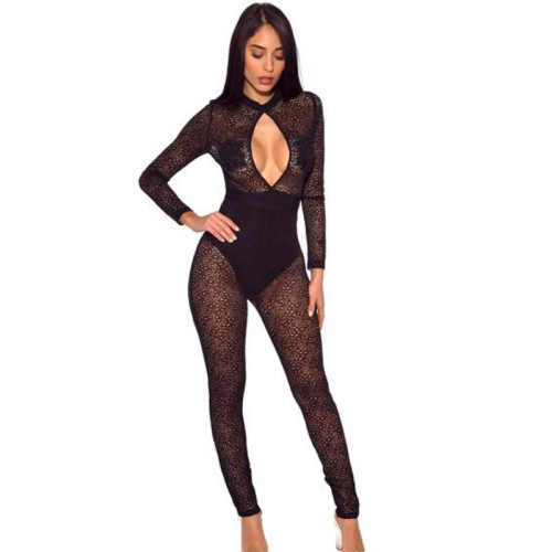 Sexy Black Lace Cut Out Catsuit