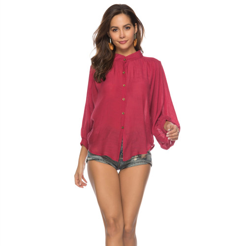 Button up Batwing Sleeve Blouse Beach cover up