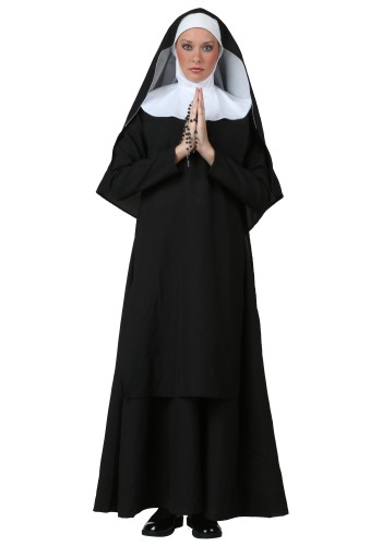 Classic Black Nun Missionary Costume Halloween Adult Cosplay Dress